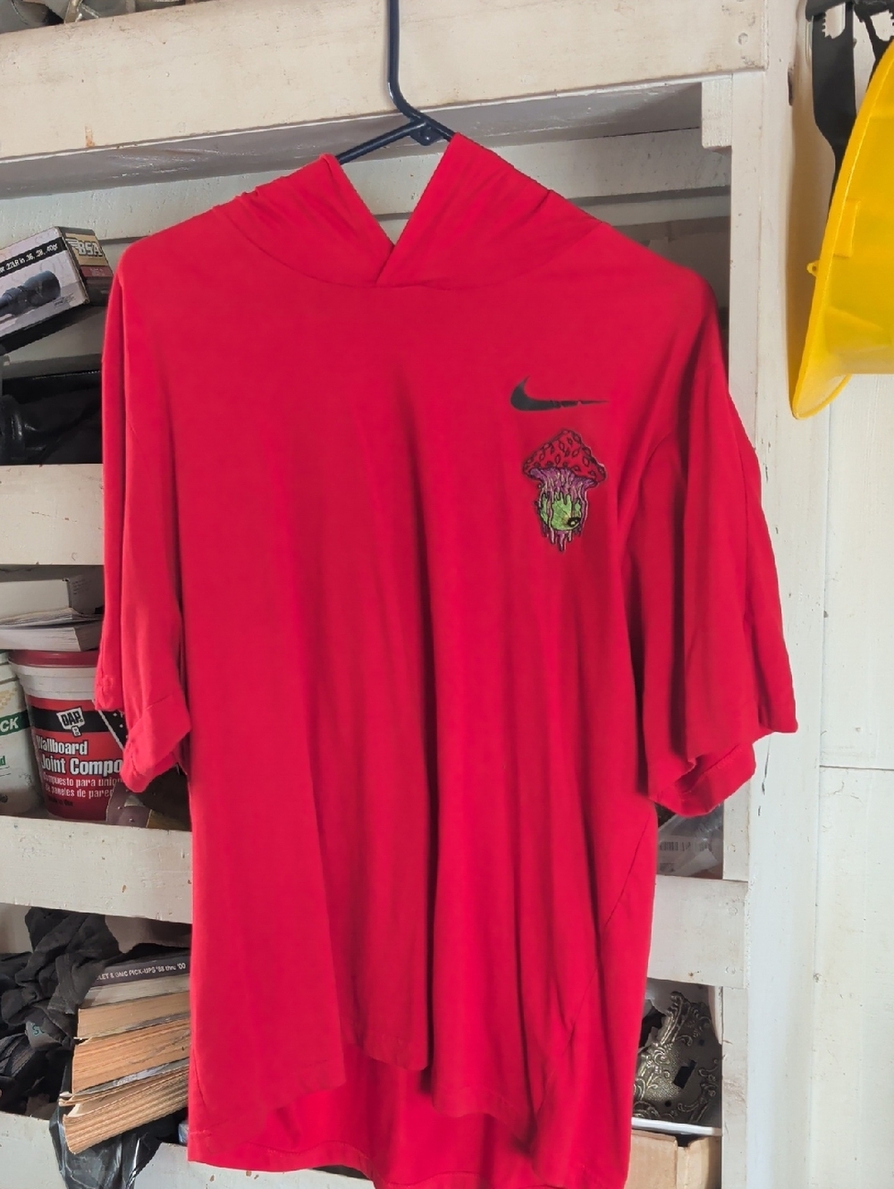 Nike Red Dri-fit Hooded Short Sleeve Shirt with Mushroom Graphic